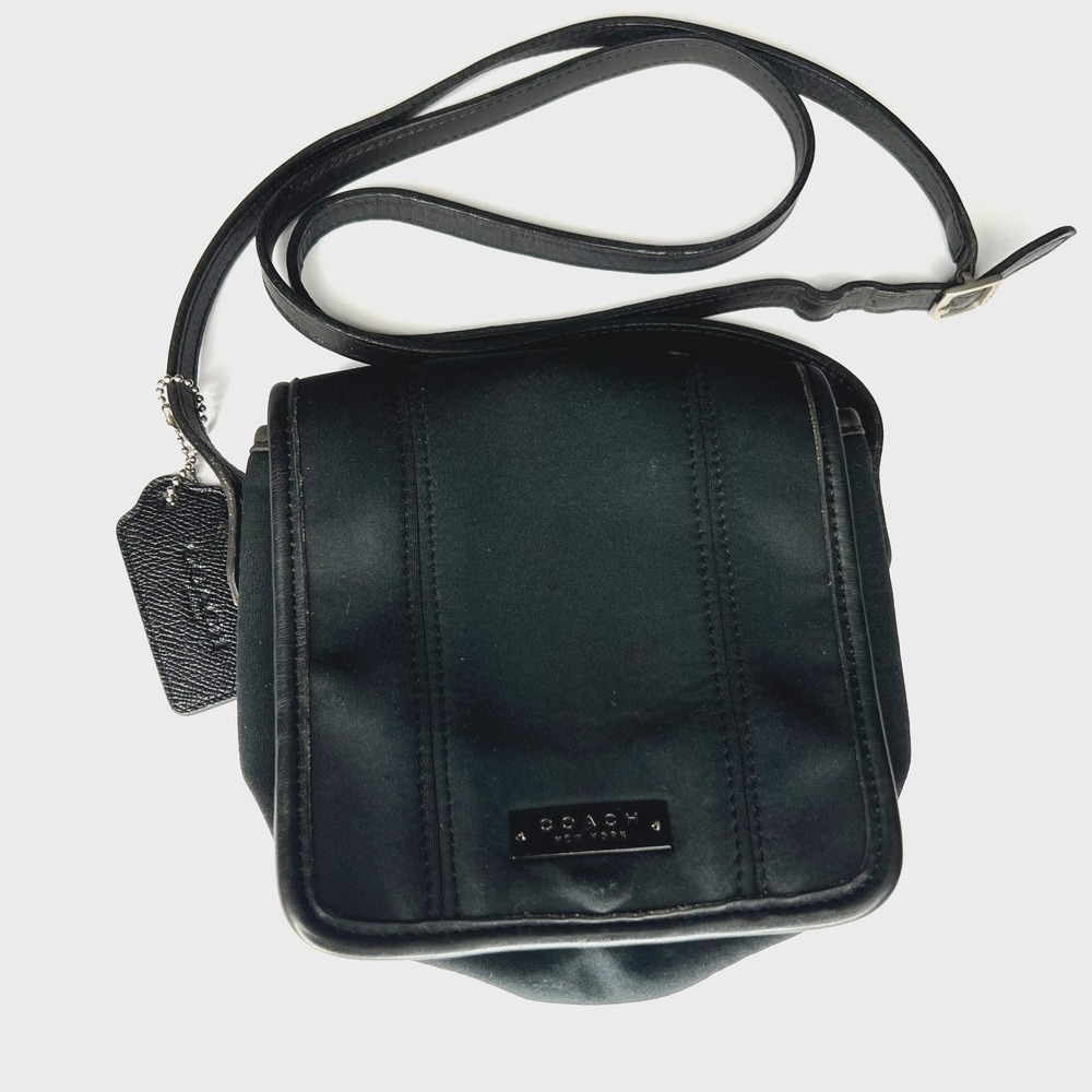 COACH Black Neoprene Leather Trim Crossbody Purse Size Small‎ Y2K Vintage Square - Picture 4 of 5